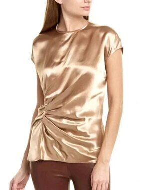 Helmut Lang Size Small Gold Bronze Satin Twist-Front Blouse